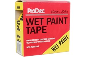 ProDec 60mm x 200m (2.5" x 650 ft) Wet Paint Warning Barrier Tape, Non-Adhesive Yellow and Black Tape for Highlighting Freshly Painted Areas, Supplied in Dispenser Box