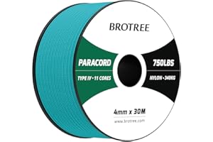 Brotree Paracorde 4 mm 750lb Corde Nylon 30 M 11 Brins Type IV Corde Parachute Bobine pour Survie, Extérieur, Bricolage - 340 kg Charge de Rupture (Turquoise)