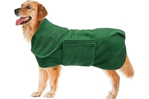 Geyecete Dog Drying Coats-dog towels absorbent robe Dry Fast Dog Bag-Dog Bathrobe Towel-Microfibre Fast Drying Super Absorbent Pet Dog Cat Bath Robe Towel-Green-XL