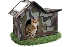 WHDPETS Niche pour Chat Exterieur, Cabane Chat Exterieur Facile à Laver Pliable avec, avec Coussin Amovible Niche D'extérieur pour Chats pour Animaux Domestiques Errants
