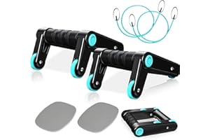 ASTIS 3-in-1 Maniglie per Flessioni, Rullo addominale con ginocchiera e fascia di resistenza, Allenamento addominalee nucleare, Allenamento della Forza per Flessioni per Calisthenics e Fitness