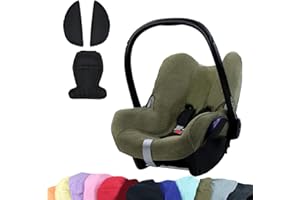 BAMBINIWELT24 BAMBINIWELT KOMBI-ANGEBOT Sommerbezug, Schonbezug, Bezug aus Frottee + Gurtpolster für Maxi Cosi CabrioFix (olive +schwarz)