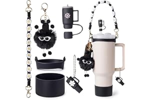 AYICHEYL Stanley Cup akcesoria 6 sztuk, akcesoria Stanley-warkocz transportowy, charms, podkładka, nasadka słomki, Stanley Akcesoria do kubków Stanley 800ml-1100ml (czarny)