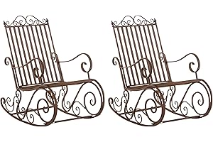CLP Lot De 2 Fauteuils A Bascule en Fer Forgé Smilla I Rocking-Chair D'Extérieur avec Dossier Haut Et Accoudoirs, Couleur:Marron
