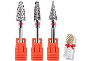 CGBE 3 Piezas Fresas Torno para Uñas, 3/32 Pulgadas Broca Manicura Profesional de Acero al Tungsteno, Brocas para Uñas Grano Fino para Quitar Gel, Acrílico, Cutícula
