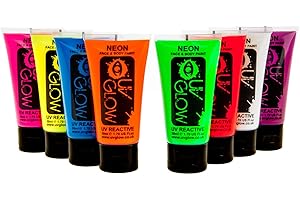 UV GLOW 8 x 50 ml UV bodypaint farby do malowania ciała czarne światło fluorescencyjne makijaż bodypainting neonowe kolory świecące