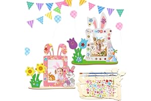 Matogle 4 Kits Colorer Cadre Photo Lapin avec Support en Bois avec Pinceaux pour Enfants Loisir Créatif Pâques Activité Familiale Fête Decoration Table (Peinture Non Incluse)
