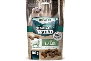 Bogar - Simply Wild - Snack per cani - Cibo per tutte le taglie di cane - Biscotti per cani a forma di osso - Integratori per animali - Gusto agnello - 100g