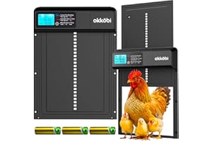 Puerta Automática para Gallinero Okköbi – Coop Door Lite – A Pilas (3X AA Incluidas) – Modo Temporizador y Manual – Pantalla LCD – Sistema Antipinzamiento – Apertura de 28 x 24 cm