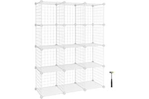 SONGMICS Meuble de Rangement à 12 Cubes, Étagère Modulable en Fil Métallique, avec Supports de Fond, pour Chaussures, Livres, Jouets, Vêtements, Salle de Bain, Salon, 31 x 93 x 123 cm, Blanc LPI34W