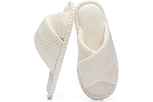 GOEWY Damen Hausschuhe mit Memory Foam Kordstoff-Wohnschuhe fürs Schlafzimmer, offener Zehen, Querriemen-Schleife, rutschfeste Sohle. Bequeme Trend-Slide als stylisches Geschenk.