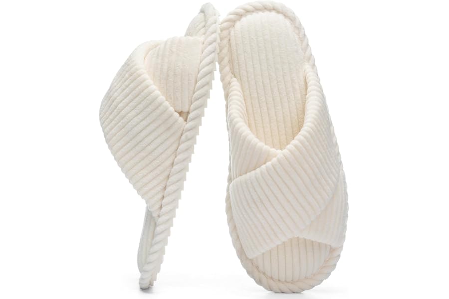 GOEWY Women Memory Foam Slippers Corduroy Slippers for Home Open Toe Crossbow Non-slip Sole Comfortable Fashion Gift for Her