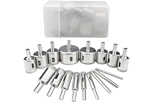 BOLOEST 17pcs Diamond Drill Bit Kit Tile Drill Bit Tile Hole Cutter Glass Core Hole Saw Tool Hollow Core Drill, with Diamond Coating, for Glass Tile Ceramic Marble Granite Cutting(4-50mm)