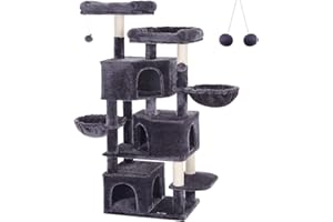 FEANDREA Árbol Grande para Gatos con 3 Cuevas, Torre de 164 cm, Gris Ahumado, PCT98G
