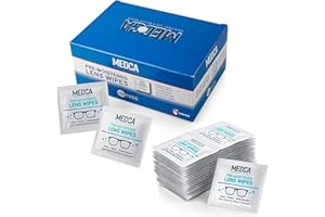 MEDCA Salviette Pulizia Lenti Occhiali - [Confezione 105 Pezzi] Panni Detergenti Inumiditi Confezionati Singolarmente per Telefoni Schermi Tablet Fotocamere Elettronica, Obiettivi Fotografici Ottica