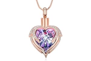 VCCWYQK Skrzydła anioła serce urna naszyjnik dla mężczyzn kobiet stal nierdzewna kremacja biżuteria pamiątka urna wisiorek uchwyt na prochy, Stal nierdzewna, Bez kamieni szlachetnych