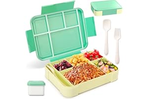 WECUTE Pudełko śniadaniowe dla dzieci, 1330 ml Bento Box Pudełko na lunch dla dzieci i dorosłych z 5 przegródkami i sztućcami Plastikowe pudełko na lunch, pudełko na żywność bez BPA, do mikrofalówki