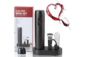 ZOYIDOUX Set cavatappi elettrico 6 in 1, con base,Taglierina, Versatore,Tappo in silicone per vuoto