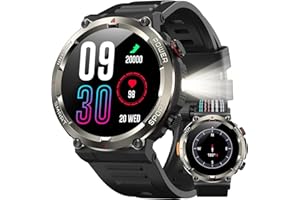 IOWODO Montre Connectée Homme 2025, Appels Bluetooth Watch, Batterie 960mAh, Boussole, Lampe de Poche Smartwatch, 100+ Modes Sportifs, Analyse de la Fréquence Cardiaque et du Sommeil, pour Android/iOS