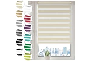 Sonello Store Enrouleur Jour Nuit Klemmfix sans perçage 50cm x 130cm crème, Facile à Installer avec Clips pour Fenêtre ou Porte, Stores Zébrés de Protection Solaire, Store Enrouleur en Tissu Double