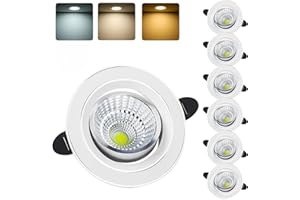 Indmird Spot LED Encastrable Dimmable, 6W Spot Salle de Bain, Spot Plafond 3000K 4500K 6000K Étanche IP44 Réglable Plafonnier Encastré pour Salle de Bain, Salon, Trou Ø75-85mm, Lot de 6