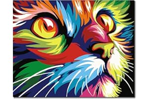 Fuumuui Dipingi con i Numeri Adulti e Bambini Principianti con Pennelli e Colori Acrilici 40 x 50 cm - Animali, Gatto Colorato
