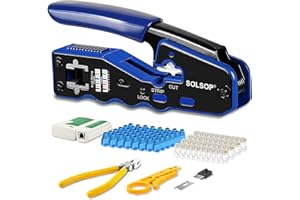 Solsop Network/Phone Cable Tester RJ45 Crimp Tool Pass Through Modular CAT6 Crimping Tool Kit, 50PCS CAT6 Pass Through Connectors, 50PCS RJ45 Boots, Mini Wire Stripper, Wire Cutter plier