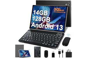 RUZAVA 2024 Newest Tablet 10 inch Android 13 Tablet 14 GB RAM + 128GB ROM (TF/1TB) 5G WiFi Octa-Core 2.0 GHz | Bluetooth 5.0 | 5MP + 8MP | 8000mAh | AGPS | Type-C | Tablet with keyboard Mouse Case - Black