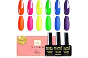 YSUVIN Esmalte Semipermanente Neón, 6 Colores Naranja Barbie Rosa Verde Fluorescente Azul Neón Kit Uñas Semipermanentes, Pintauñas Semipermanentes UV/LED Gel Uñas Diy Manicura Nail Art Set, 8ml