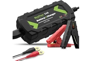 Chargeur de Batterie au Lithium LiFePO4 12V, RoyPow Mainteneur de Chargeur d'entretien 3A avec Pince Crocodile et Borne à Anneau