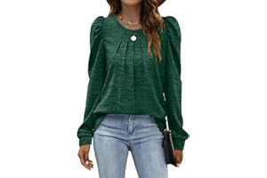 Sampeel Womens Long Sleeve Tops Ladies V Neck Sweatshirts Puff Sleeves Jumpers Loose Fit Tunic Ruffled Cuffs