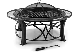 Blumfeldt Ronda - Brasero, Cuenco para hogueras, Barbacoa de jardín, Rejilla antichispas, Acero pavonado, Atizador, Diseño clásico, 4 Patas Decoradas, 95 x 60 cm (Ø x Alto), 12,8 kg, Negro