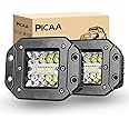 PICAA 2PCS 42W Flush Mount LED Light Pods Upgraded Spot Flood Combo Beam Driving Light LED Work Light Backup Light Reverse Light Grill Mount Light for Offroad 4x4 Truck SUV Jeep 12V 24V