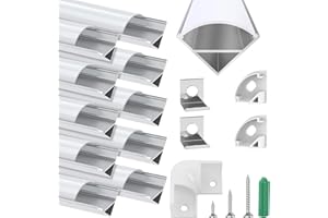 Tienily LED Aluminum Channel System with Diffuser 10 Pcs, LED Profile with Cover, End Caps Mounting Clips, Lens Aluminum Extrusion Track Housing (Sliver, V-shape-1M*10)