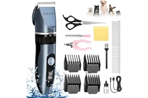 FACAIO Cicha maszynka do strzyżenia psów | profesjonalna maszynka do strzyżenia sierści zwierząt | elektryczna trymer do włosów dla psów | bezprzewodowa maszynka do strzyżenia włosów | bezprzewodowa maszynka do strzyżenia sierści zwierząt | ekran LCD