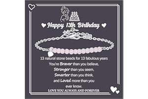 DOA 8 10 11 12 13 14 15 16 Year Old Birthday Gift for Girls Small Natural Stone Bead Bracelet Adjustable Heart Charm Bracelet Birthday Present for Sister Daughter Granddaughter