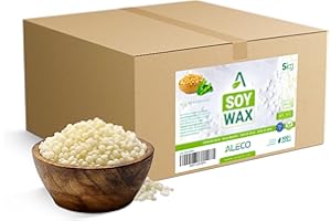 ALECO Perle di Cera di Soia 5KG Premium, Si fondono a 48-52ºC in Vetro, Ideale nel Microonde, Odore Neutro 100% vegetale per Candele, Deodoranti per Cosmetici, Accetta Fragranze (5 kg)