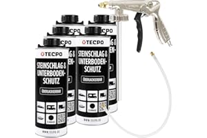 TECPO Protezione sottoscocca bitume verniciabile, bomboletta di aspirazione da 5 litri, colore nero, set UBS con pistola a spruzzo ad aria compressa per protezione da pietrisco, antiruggine