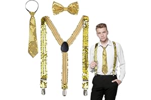 HZMJDHZM Bretelles à Paillettes, Bretelles en Paillettes Aargent, Noeud Papillon Paillettes Bretelles et Cravate, Accessoires de Costume pour Carnaval, Fête à Thème, Homme, Femme