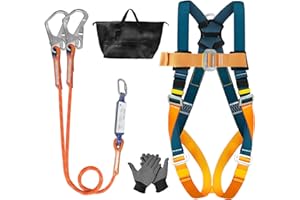 JAOGAUS Harnais de sécurité intégral avec absorbeur d’énergie, 1,8 m double longes, charge max 140 kg, EN 361/354/355, harnais anti chute pour homme toiture, baudrier escalade