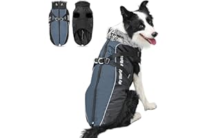 ALLSOPETS Abrigo para Perro Impermeable con Arnés Integrado y Bandas Reflectantes, Chaqueta de Invierno Cálida para Perros Medianos y Grandes (Gris Pizarra, 5XL)
