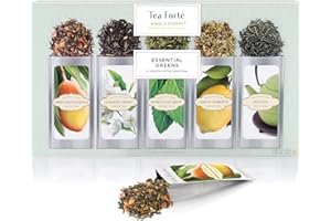 Tea Forte Tea Forté SINGLE STEEPS Essential Greens Campionario con tè in foglie assortiti, 15 bustine monoporzione