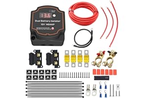 Heart Horse 6m Split Charge Relay Kit,12V 140 Amp Smart Dual Battery Isolator Kit with Led Voltmeter Manual/Auto Mode IP68 Waterproof Voltage Sensitive Relay VSR Kit for Truck ATV UTV RV Boat
