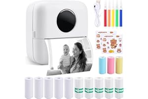 UCAMP Mini Stampante Termica, Stampante Fotografica, Stampante Senza Inchiostro, Bluetooth Portatile Stampa Foto Istantanee, Note, Elenco & Adesivi via Smartphone con Ricarica USB (Bianco)