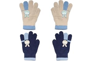 Lilbitty 2 paires de gants d'hiver gants de doigt pour enfants gants de tricot d'hiver gants tricotés chauds à doigts complets pour filles et garçons gants chauds