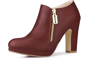 Allegra K De mujer Tacón ancho Plataforma Punta redonda Botines