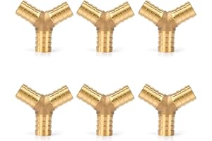 JESUSTREE Conector de Púas de Latón, Accesorios Manguera Rectos, 6 Piezas 16 mm (0,62 in), Boquilla Racores de Tuberías 3 Vías y Y Forma para Gas, Agua, Combustible, Gasóleo