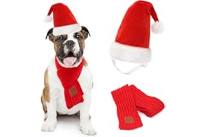 Mfsdai Christmas Dogs Costume Cat Santa Hat with Scarf Cute Adjustable Collar Bow Tie Pet Christmas Outfit Winter Neck Warmer for Kitten Puppy Cosplay Xmas Party Supplies（S）