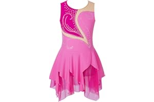 Doomiva Mädchen Eiskunstlaufkleid Ärmellose Tanzkleid Rollschuhkleid Glitzer Tanzkleid mit Pailletten Patchwork Ballettkleid Ballett Trikotanzug
