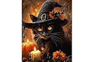 MAXBYE Black Cat Paint by Numbers for Adults, Halloween Painting by Number Kits on Canvas Without Frame Beginners, Easy DIY Pumpkin Candles Acrylic Pigment Drawing Home Wall Deco Gifts 40x50 cm